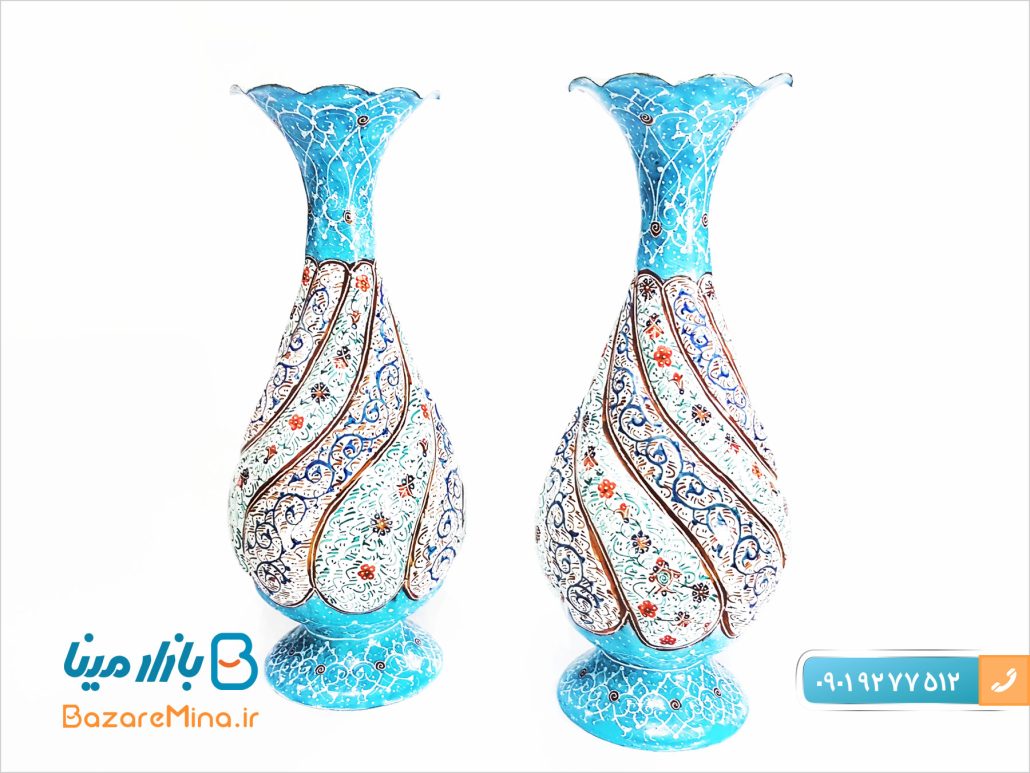 گلدان مسی مینا کاری 16 سانتی متری