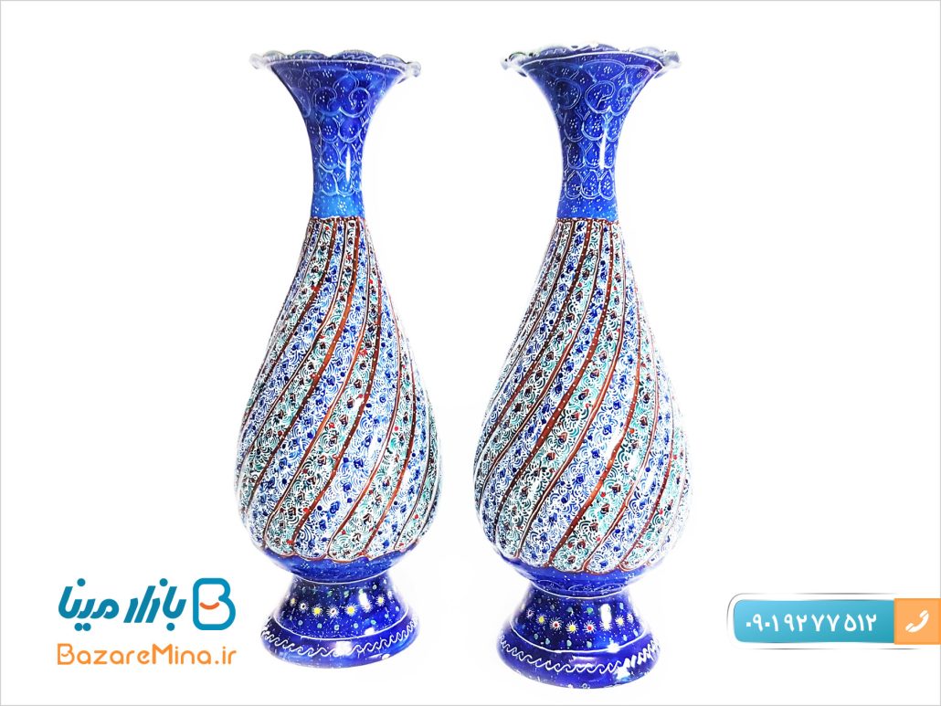 گلدان مسی مینا کاری 20 سانتی متری