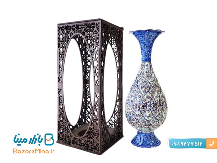 گلدان مسی میناکاری جعبه مشبک
