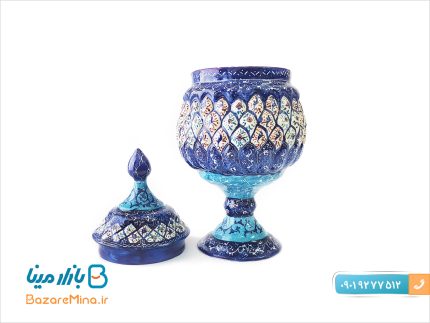 قندان مسی میناکاری پایه دار