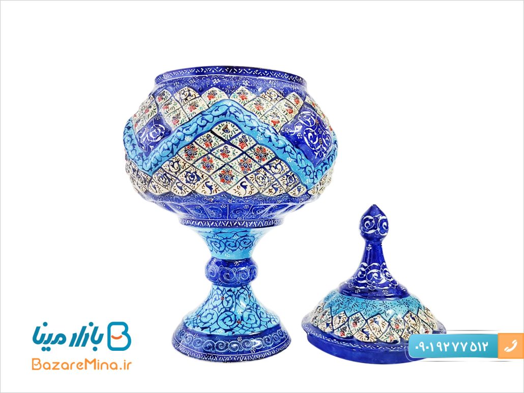 قندان مسی میناکاری پایه دار