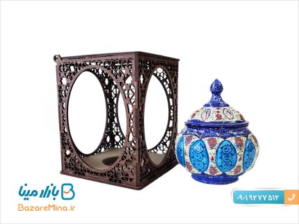 قندان مسی مینا کاری با جعبه مشبک