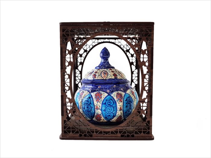 قندان مسی مینا کاری با جعبه مشبک قندان مسی مینا کاری با جعبه مشبک