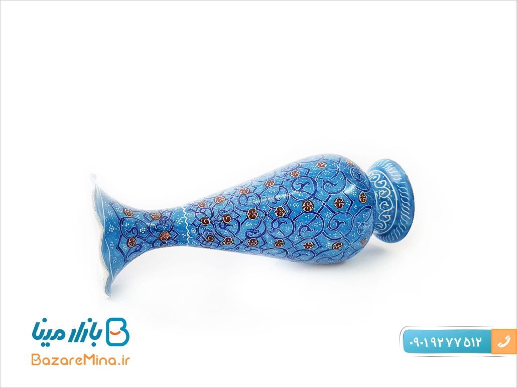 گلدان مسی مینا کاری اسلیمی ارتفاع 16 سانتی متر