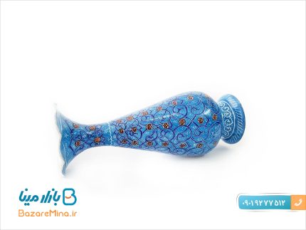گلدان مسی مینا کاری اسلیمی ارتفاع 16 سانتی متر