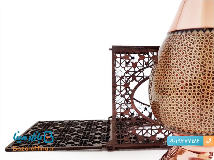 گلدان مس و خاتم کاری جعبه مشبک ارتفاع 16 سانتی متر