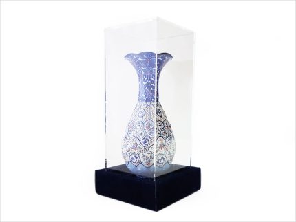 گلدان مسی مینا کاری جعبه پلکسی ارتفاع 16 سانتی متر