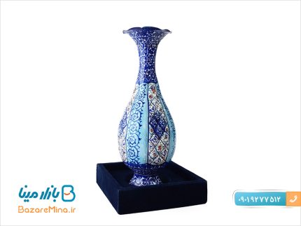 گلدان مسی مینا کاری جعبه پلکسی ارتفاع 20 سانتی متر