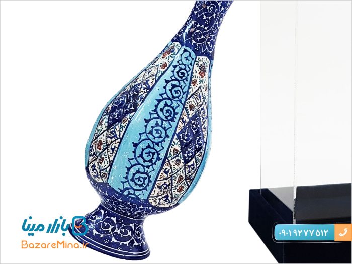 گلدان مسی مینا کاری جعبه پلکسی ارتفاع 20 سانتی متر