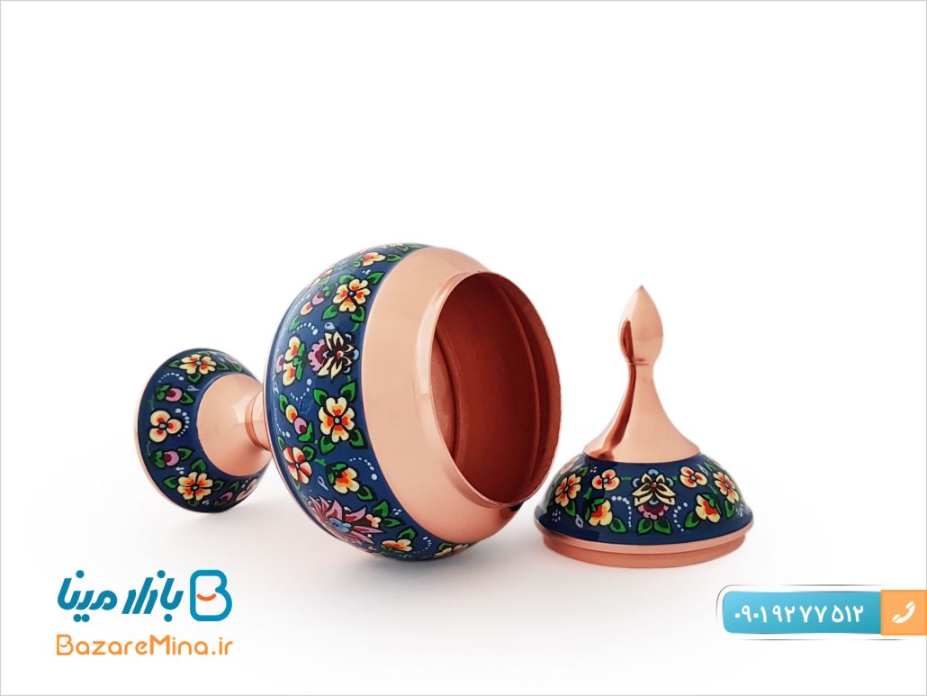 قندان پایه دار مس و میناکاری