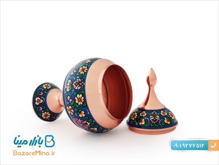 قندان پایه دار مس و میناکاری