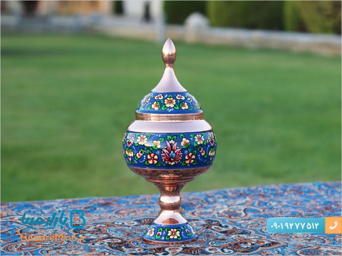قندان پایه دار مس و میناکاری