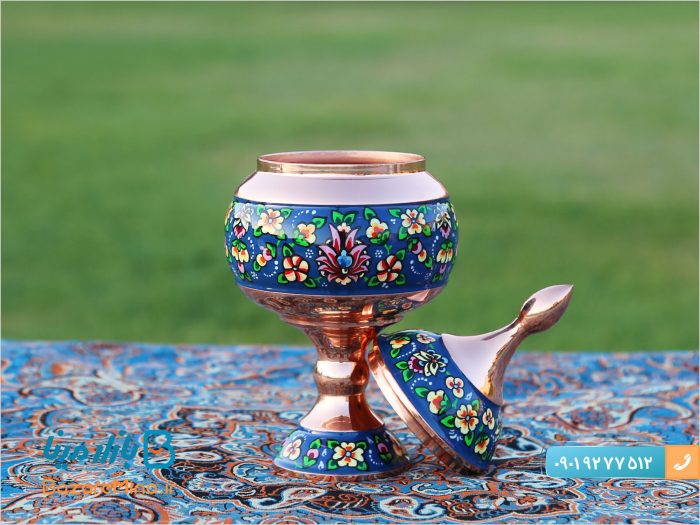 قندان پایه دار مس و میناکاری