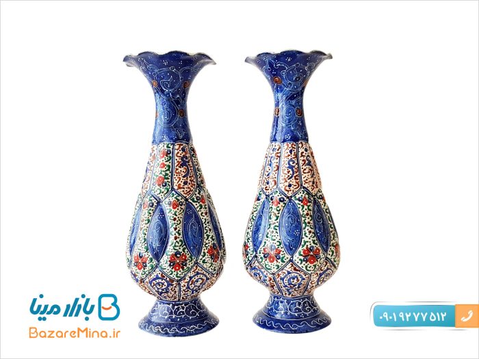 گلدان مسی میناکاری 16 سانتی متر