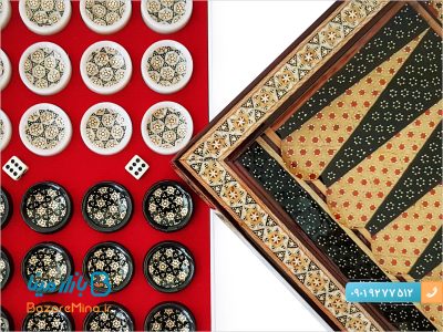 تخته نرد و صفحه شطرنج خاتم کاری 50 سانتي متری