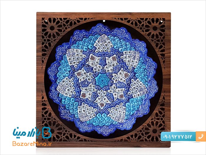 قاب میناکاری با جعبه چوبی مشبک 34*34 سانتی متر