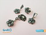 نیم ست نقره سیاه قلم مدل گل آویز