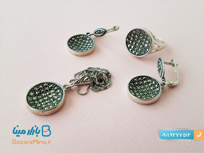 نیم ست نقره سیاه قلم مدل خورشید
