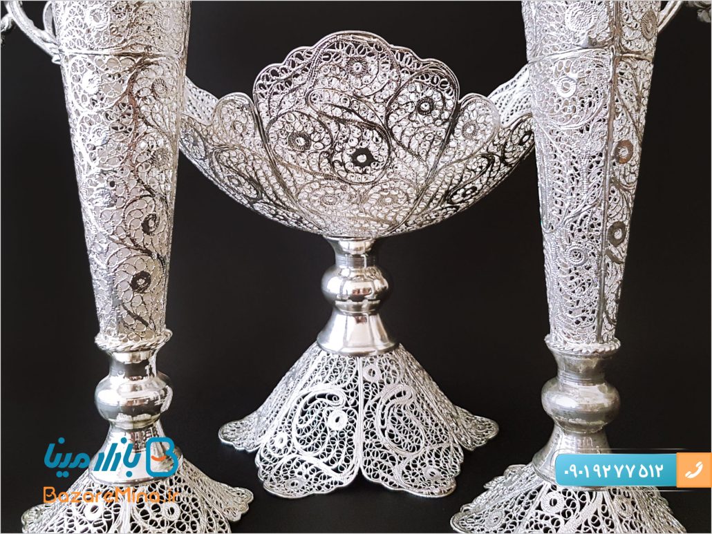 ست کشکول و گلدان بزرگ ملیله کاری