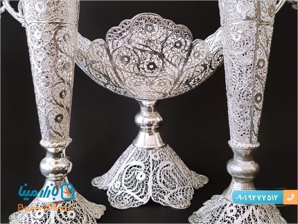هنر ملیله کاری اصفهان صنایع دستی محبوب ایرانی ست کشکول و گلدان بزرگ ملیله کاری