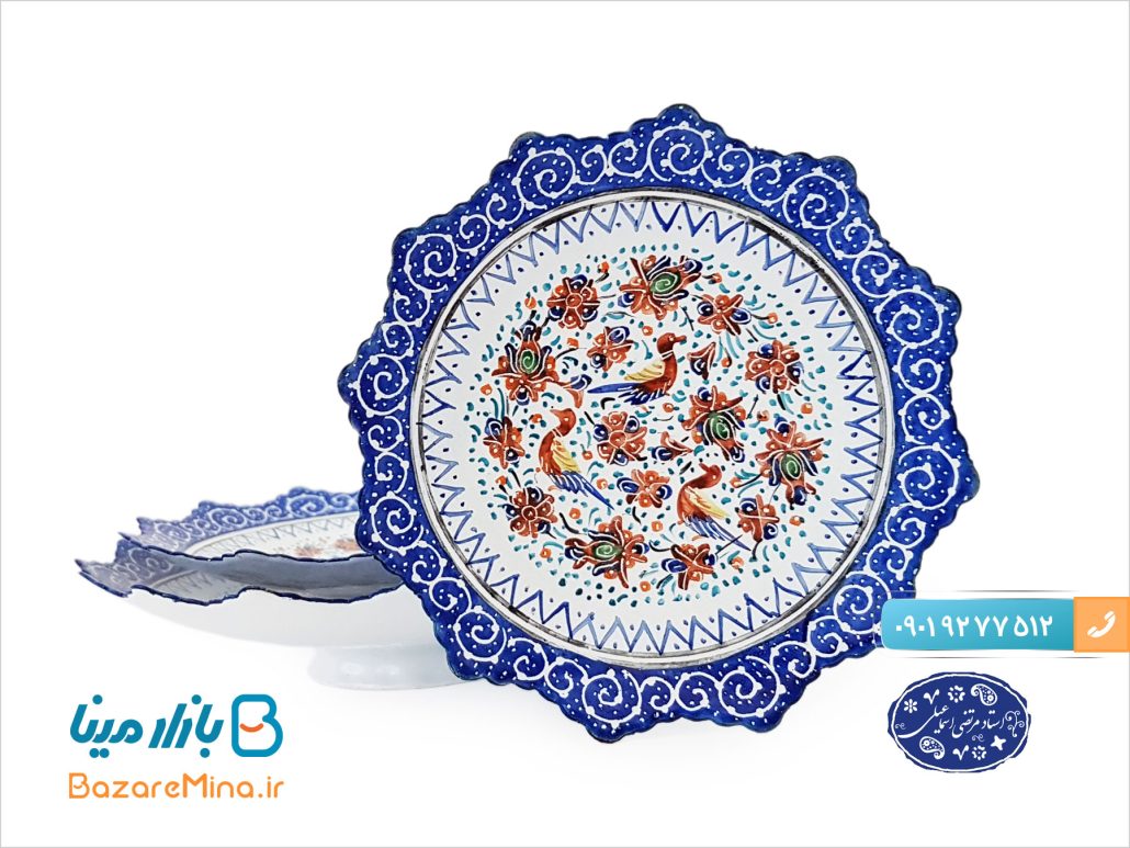 بشقاب مینا کاری سری سه تایی اثر استاد اسماعیلی