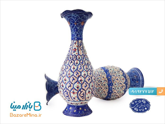 گلدان مسی میناکاری اثر اسماعیلی 16 سانتی متر