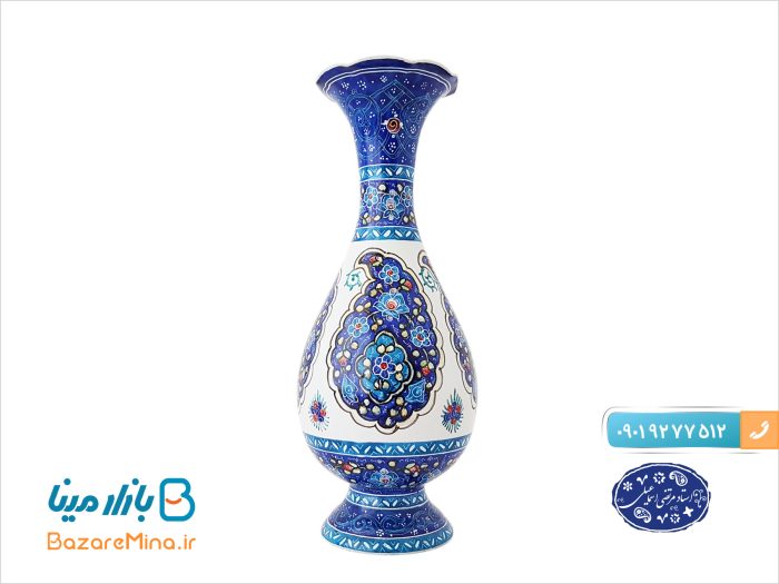گلدان میناکاری اسلیمی طرح ترنج استاد اسماعیلی