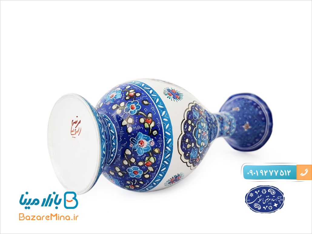 گلدان میناکاری اسلیمی طرح ترنج استاد اسماعیلی