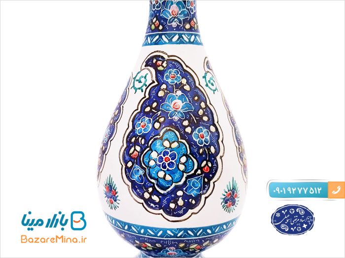 گلدان میناکاری اسلیمی طرح ترنج استاد اسماعیلی