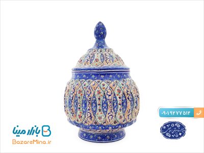 قندان مسی میناکاری شده اثر اسماعیلی 15 سانتی