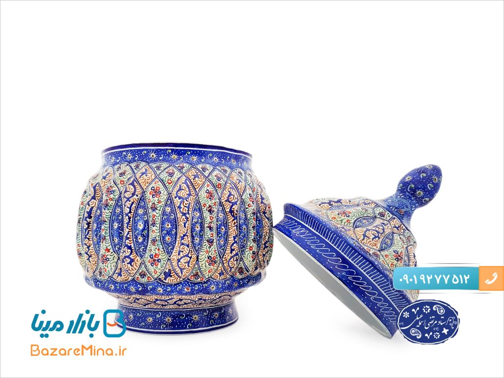 قندان مسی میناکاری شده اثر اسماعیلی 15 سانتی