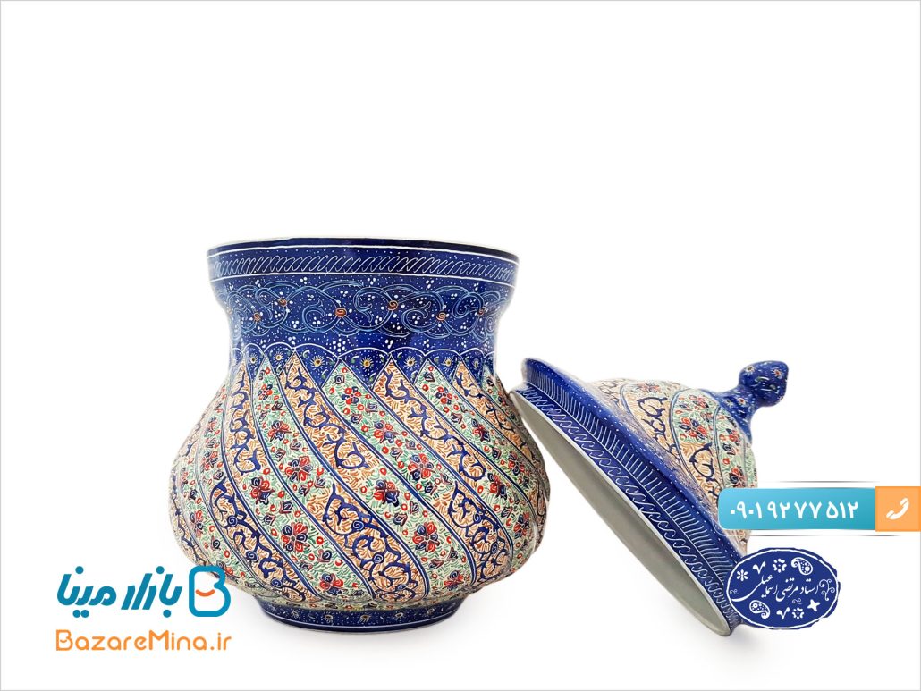 قندان میناکاری اثر اسماعیلی مدل گردن باریک