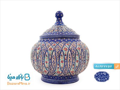 قندان مسی میناکاری اثر اسماعیلی 17 سانتی متر