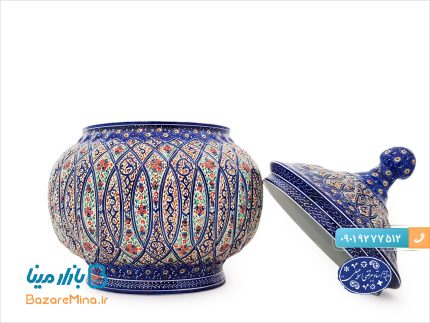قندان مسی میناکاری اثر اسماعیلی 17 سانتی متر