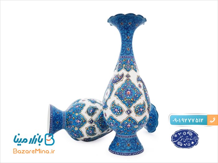 گلدان میناکاری اسماعیلی ترنج برجسته 25 سانتی