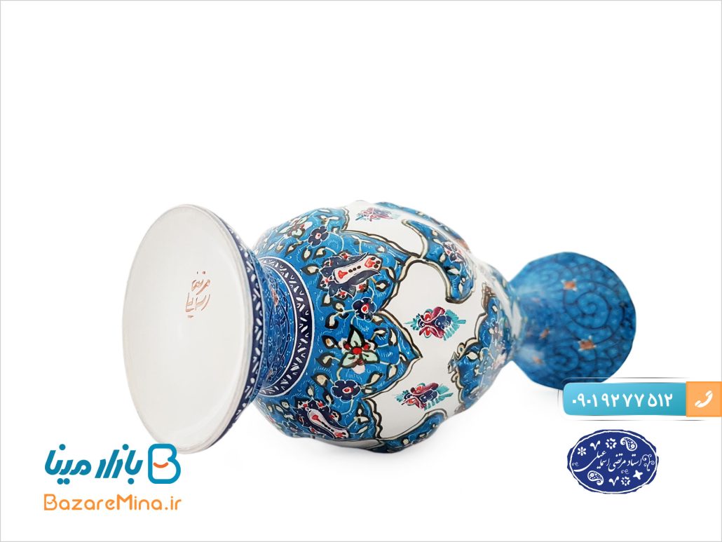 گلدان میناکاری اسماعیلی ترنج برجسته 20 سانتی