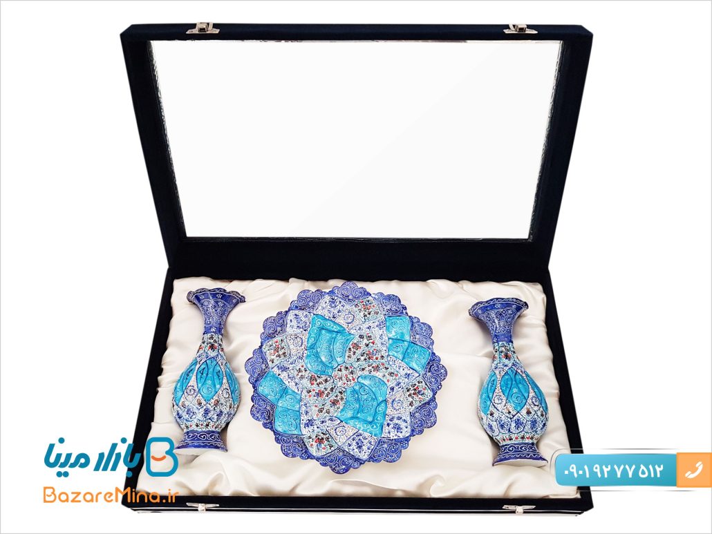 باکس ست مینا کاری بشقاب 20 و گلدان 16 سانتی