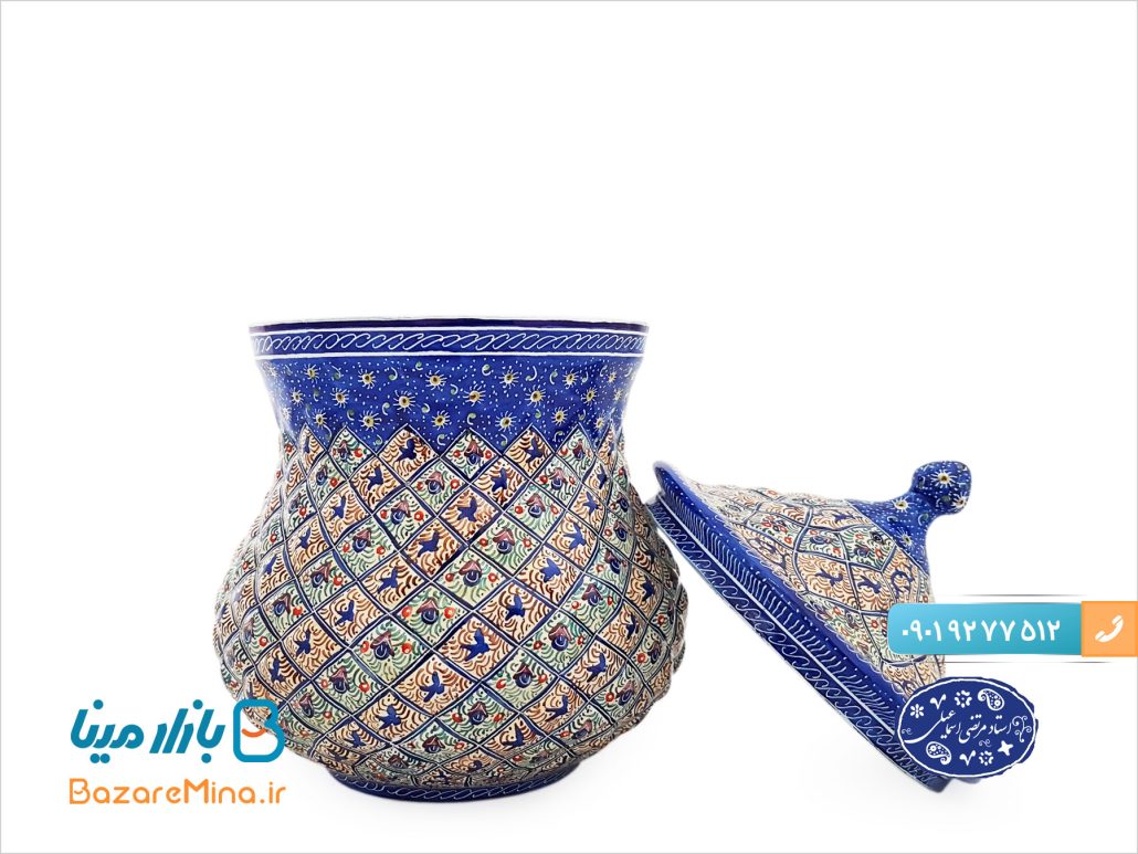 قندان مسی میناکاری اسماعیلی گردن باریک کوچک