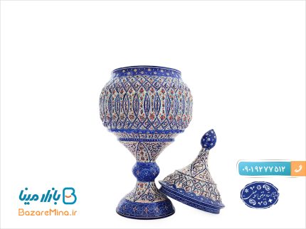 قندان پایه دار میناکاری اسماعیلی ارتفاع 30 سانتی