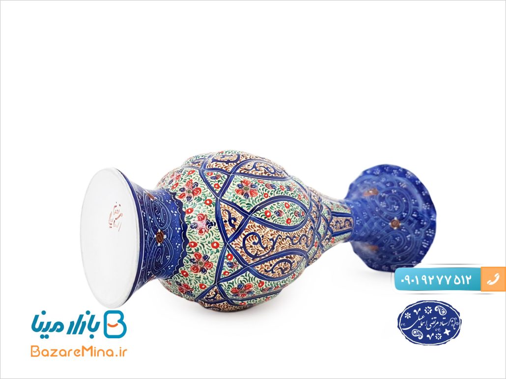 گلدان مسی میناکاری اسماعیلی ارتفاع 16 سانتی