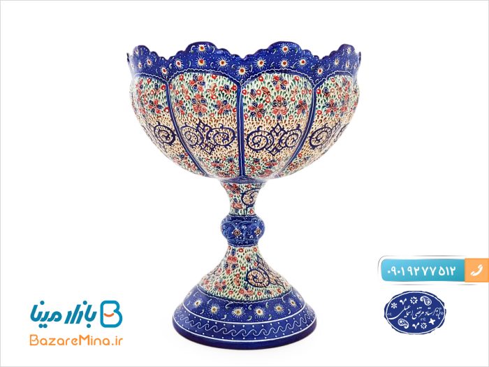 کاسه پایه دار مسی میناکاری اسماعیلی 18 سانتی