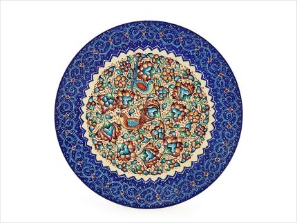 بشقاب میناکاری اسماعیلی طرح گل و مرغ قطر 16