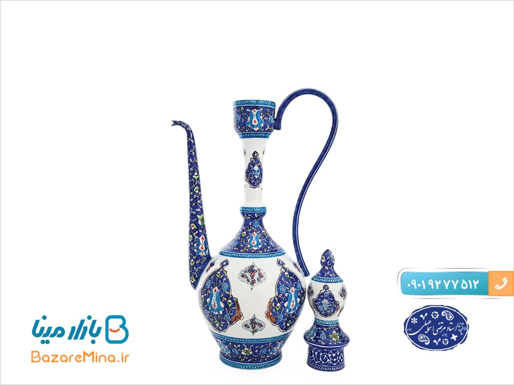 گلاب پاش مسی ميناکاری اسماعيلی طرح ترنج ارتفاع 36 سانتی