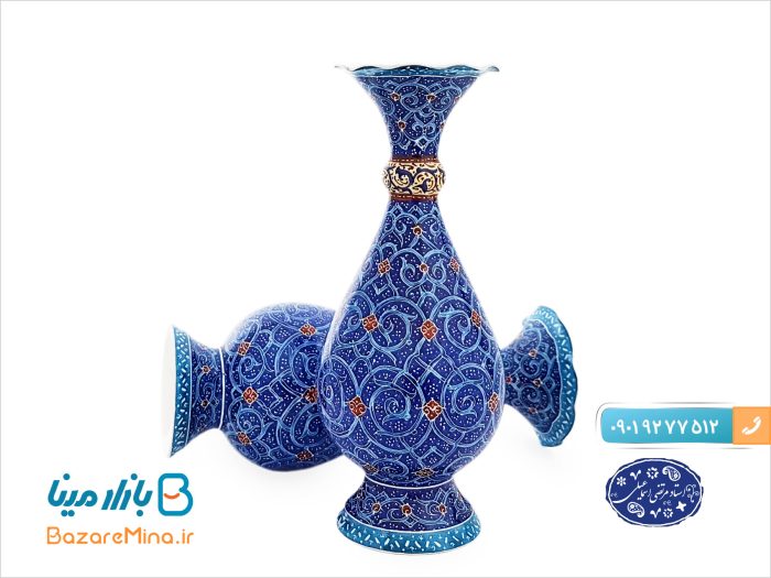گلدان مسی میناکاری اسماعیلی , اسلیمی 16 سانتی