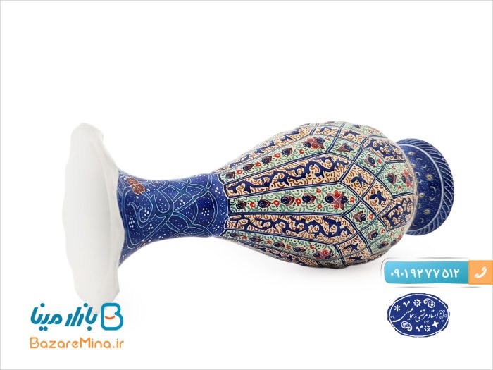 گلدان مسی میناکاری اسماعیلی ارتفاع 16 سانتی