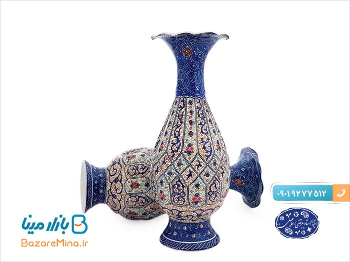 گلدان مسی میناکاری اسماعیلی ارتفاع 16 سانتی