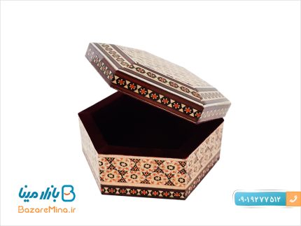 جعبه خاتم کاری شش ضلعی مخصوص جواهرات