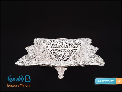 هنر ملیله کاری اصفهان صنایع دستی محبوب ایرانی شیرینی خوری پایه کوتاه چهارگوش ملیله کاری