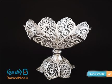 هنر ملیله کاری اصفهان صنایع دستی محبوب ایرانی شیرینی خوری پایه دار هشت پر ملیله کاری