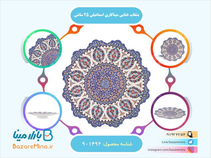 بشقاب ختایی میناکاری اسماعیلی 25 سانتی